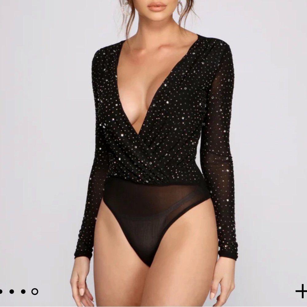 Windsor Black Long Sleeve Bodysuit with Rhinestones